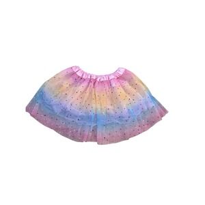 Girls Rainbow‎ Tulle Skirt Sparkle Hearts Elastic Waist Kids Costume Party